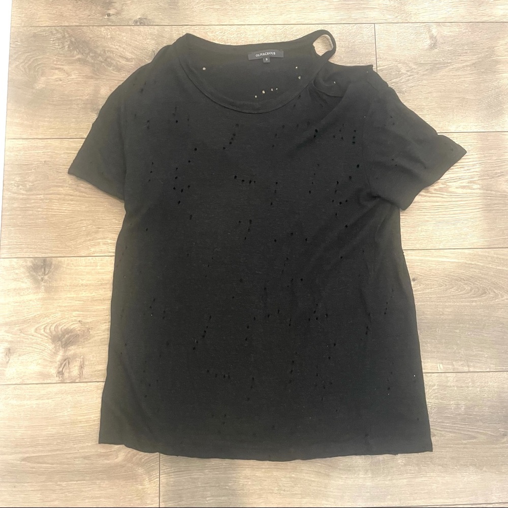 Black Distressed One Shoulder Top, Size S